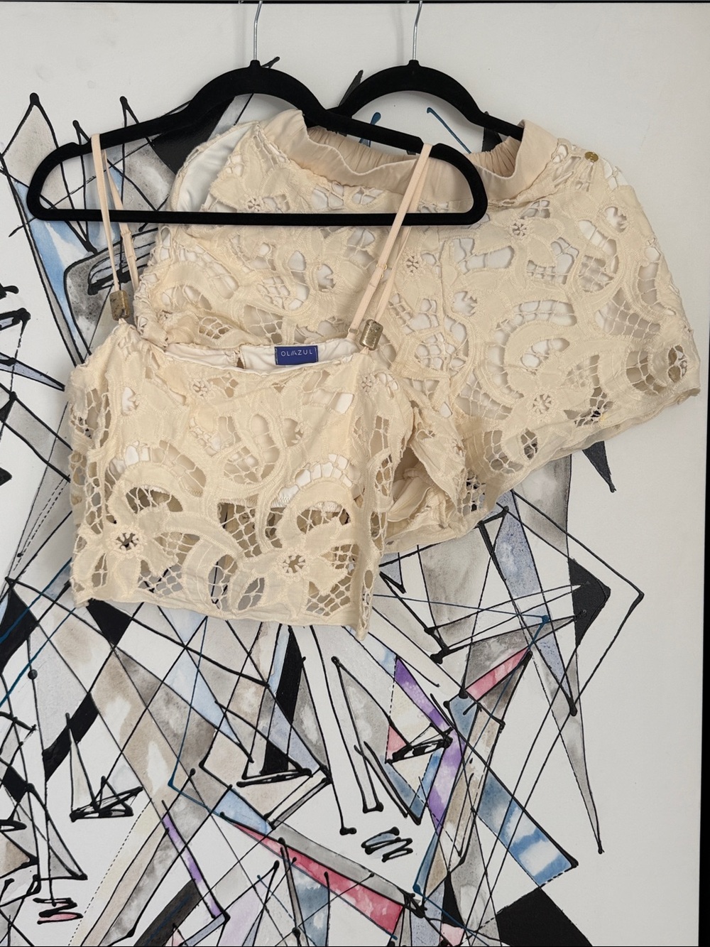 Cream Lace Crop Top and Shorts Set